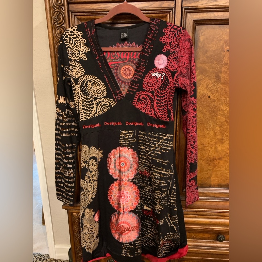 DesigualV Neck Long Sleeves Dress EUR Size Medium